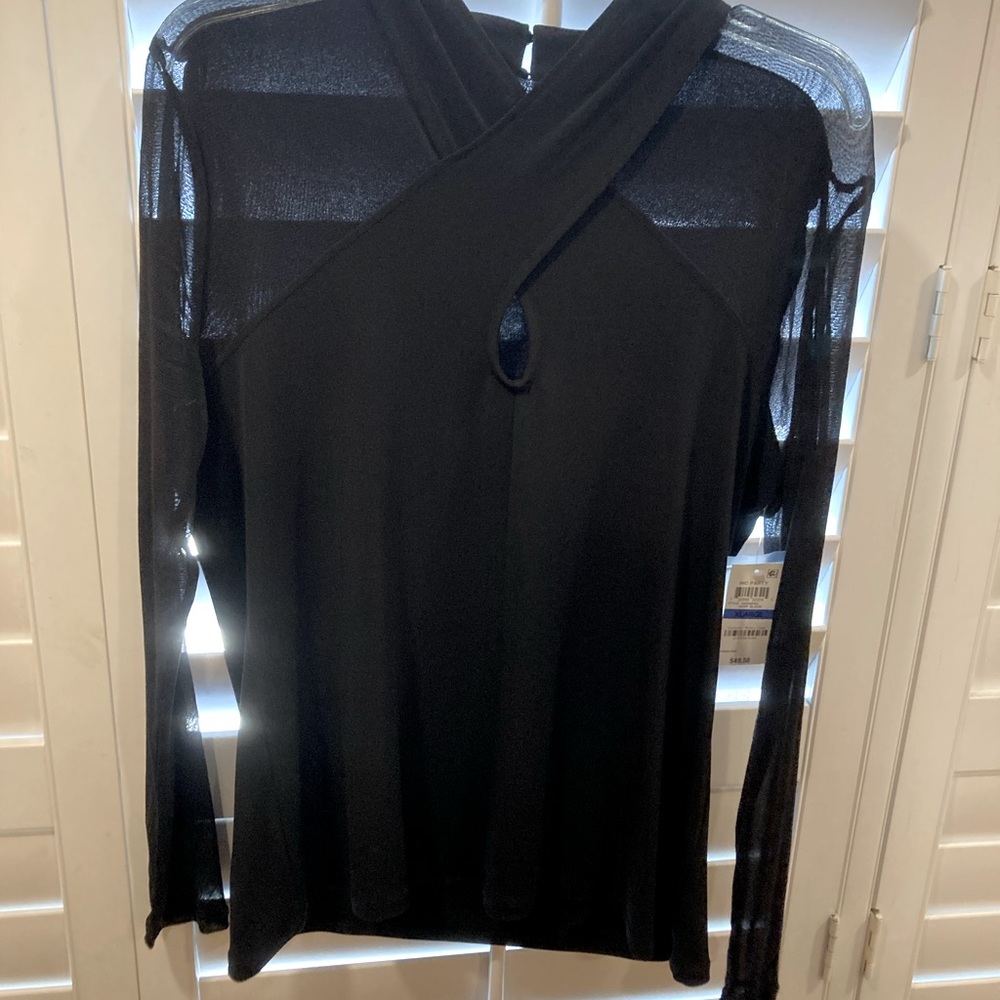 I.N.C. Black sheer sleeve top.  New with tags.  Twist neck line. Never worn.